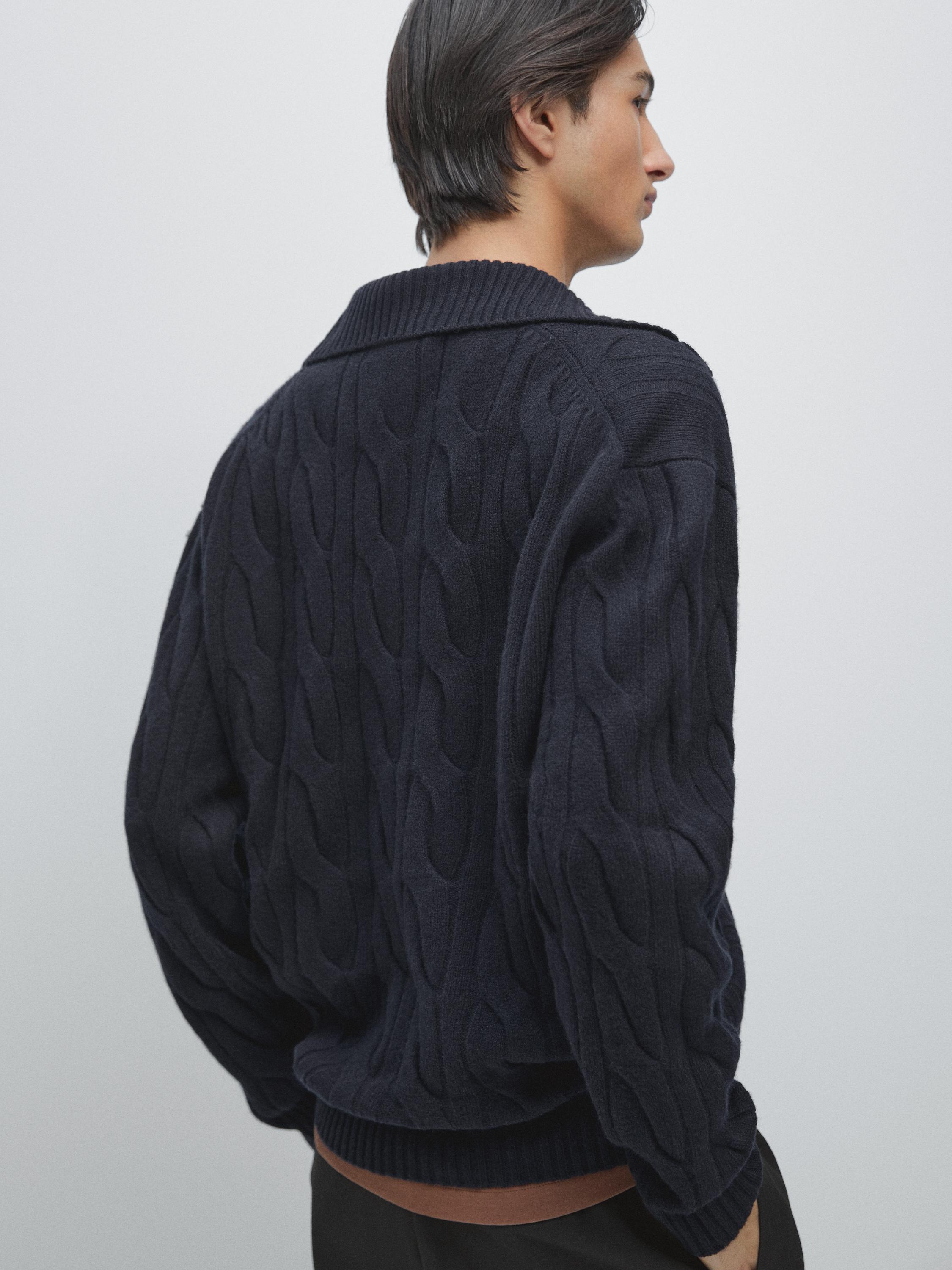 Wool cable-knit polo sweater